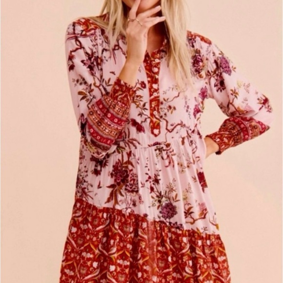Anthropologie Rust and Cream Floral Dress - Picture 2 of 14